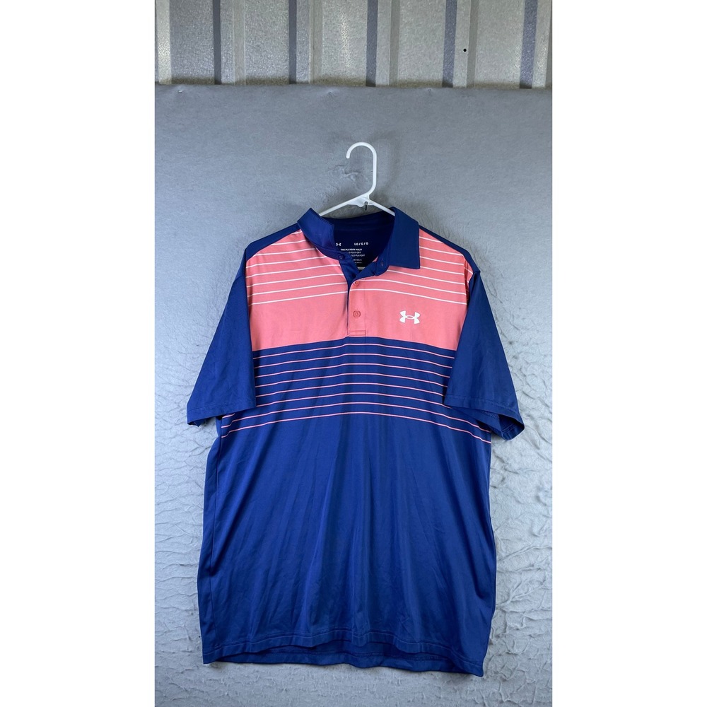 Under Armour Playoff Polo Mens Large Blue Pink Excellent Striped Golf Shirt